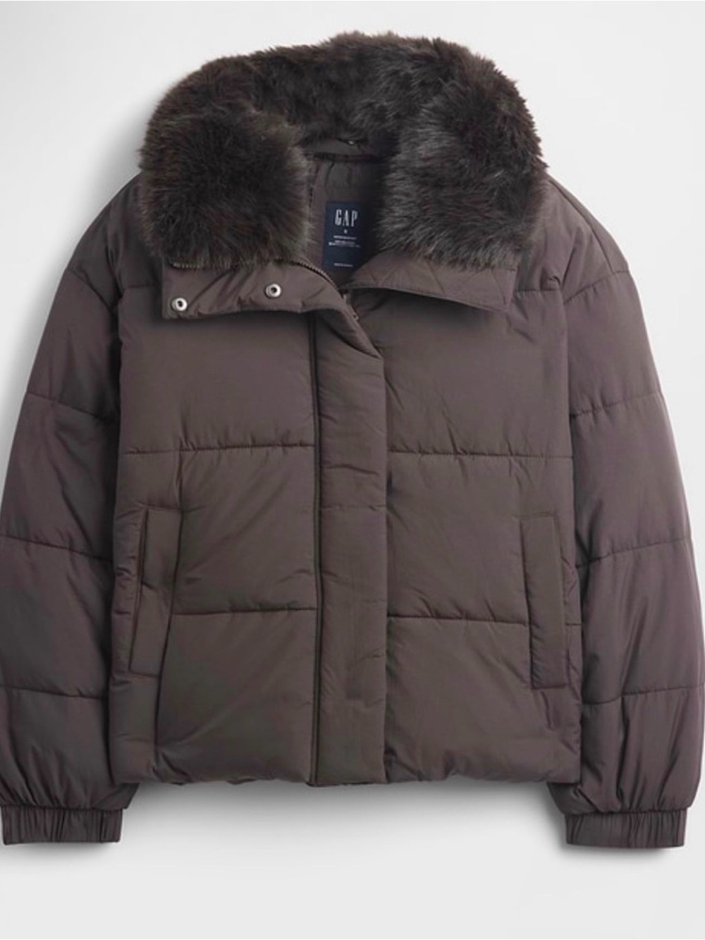 Gap Faux Fur-Trim Puffer Jacket Terra Brown